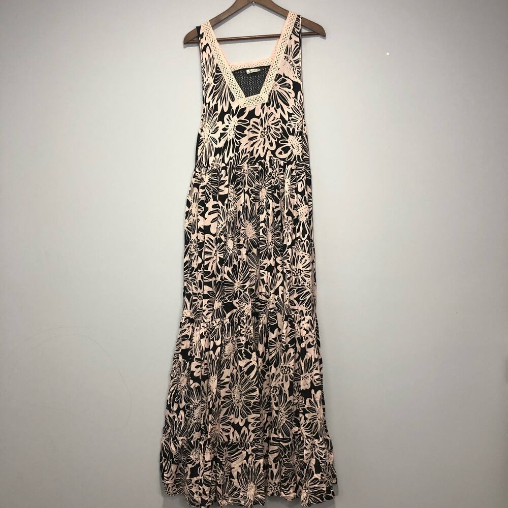 Free People X Intimately Tiers For You Sleeveless Floral Maxi Dress Black Pink M - Picture 3 of 9